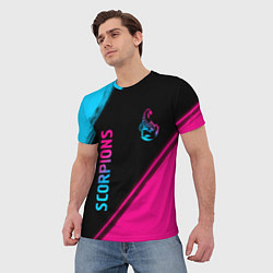 Футболка мужская Scorpions - neon gradient: надпись, символ, цвет: 3D-принт — фото 2