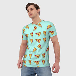 Футболка мужская Куски пиццы на голубом фоне, цвет: 3D-принт — фото 2