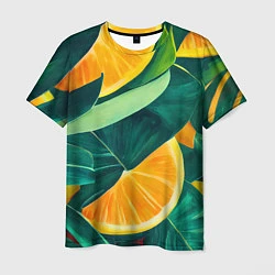 Футболка мужская Листья монстеры и дольки апельсинов, цвет: 3D-принт