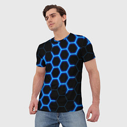Футболка мужская Соты на синем неоновом фоне, цвет: 3D-принт — фото 2