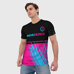 Футболка мужская Mercedes - neon gradient: символ сверху, цвет: 3D-принт — фото 2