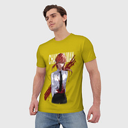 Футболка мужская Человек-бензопила Макима на жёлтом фоне, цвет: 3D-принт — фото 2