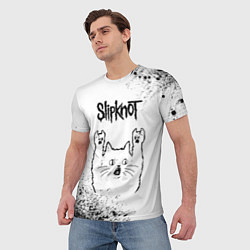 Футболка мужская Slipknot рок кот на светлом фоне, цвет: 3D-принт — фото 2