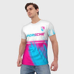 Футболка мужская Porsche neon gradient style: символ сверху, цвет: 3D-принт — фото 2