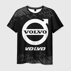 Футболка мужская Volvo speed на темном фоне со следами шин, цвет: 3D-принт
