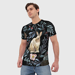 Футболка мужская Новогодний кролик - Веточки и цветочки, цвет: 3D-принт — фото 2