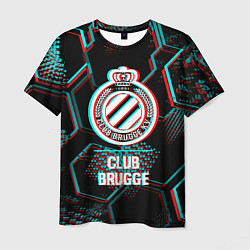 Футболка мужская Club Brugge FC в стиле glitch на темном фоне, цвет: 3D-принт