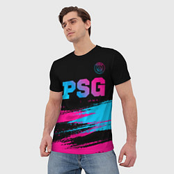 Футболка мужская PSG - neon gradient: символ сверху, цвет: 3D-принт — фото 2