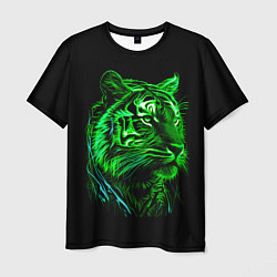 Футболка мужская Нейросеть: неоновый зелёный тигр, цвет: 3D-принт