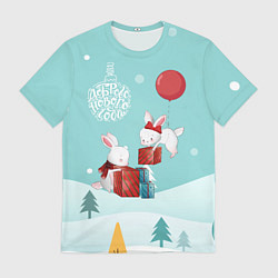 Футболка мужская Зайцы упаковывают подарки, цвет: 3D-принт