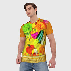 Футболка мужская Плетеная корзина, полная фруктов и овощей, цвет: 3D-принт — фото 2