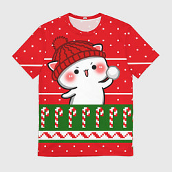 Футболка мужская Белый котик - игра в снежки, цвет: 3D-принт