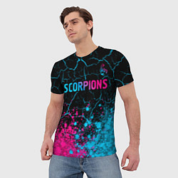 Футболка мужская Scorpions - neon gradient: символ сверху, цвет: 3D-принт — фото 2