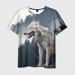 Футболка мужская Волк на фоне леса, цвет: 3D-принт