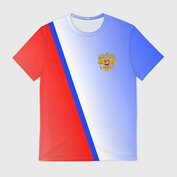 Футболка мужская Россия полосы с гербом, цвет: 3D-принт