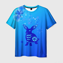 Футболка мужская Синий кролик и снежинки, цвет: 3D-принт