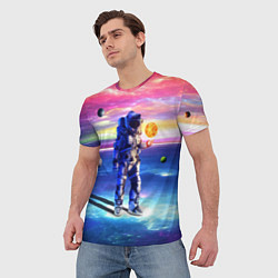 Футболка мужская Космонавт среди планет в виртуальной вселенной, цвет: 3D-принт — фото 2