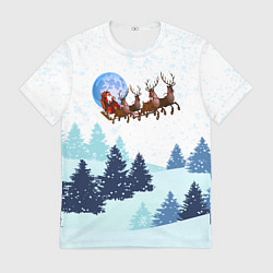 Футболка мужская Санта на оленях, цвет: 3D-принт