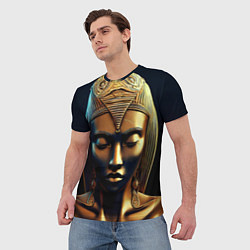 Футболка мужская Нейросеть - золотая статуя египетской царицы, цвет: 3D-принт — фото 2