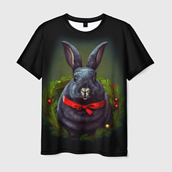 Футболка мужская Черный водяной кролик с ленточкой, цвет: 3D-принт
