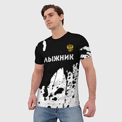 Футболка мужская Лыжник из России и герб РФ: символ сверху, цвет: 3D-принт — фото 2