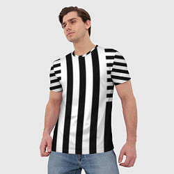 Футболка мужская Черно белый узор в полоску, цвет: 3D-принт — фото 2