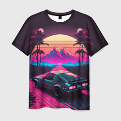 Футболка мужская Synthwave car and mountains, цвет: 3D-принт