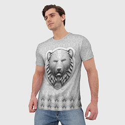 Футболка мужская Медведь чёрно-белый барельеф с этническим орнамент, цвет: 3D-принт — фото 2