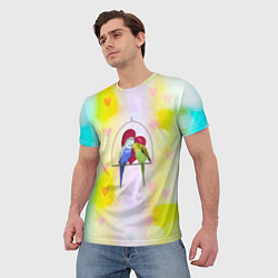Футболка мужская Влюбленная пара волнистых попугайчиков, цвет: 3D-принт — фото 2