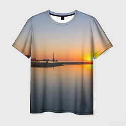Футболка мужская Санкт-Петербург, закат на Финском заливе, цвет: 3D-принт