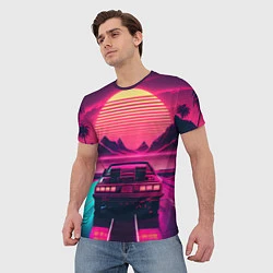 Футболка мужская Синтвейв закат и автомобиль, цвет: 3D-принт — фото 2