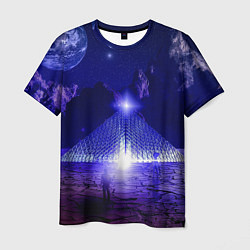 Футболка мужская Синяя магическая пирамида, горы и космос, цвет: 3D-принт