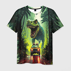 Футболка мужская Динозавр в погоне за машиной в джунглях, цвет: 3D-принт