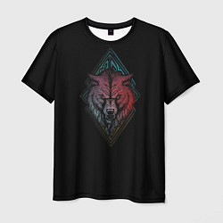 Футболка мужская Неоновый разноцветный волк, цвет: 3D-принт