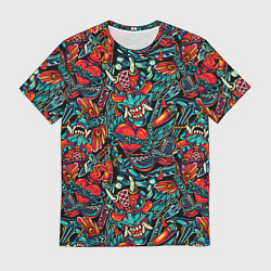 Футболка мужская Ирезуми Японские маски, цвет: 3D-принт