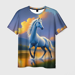 Футболка мужская Белая лошадь на рассвете, цвет: 3D-принт