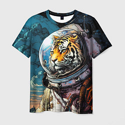 Футболка мужская Тигр космонавт на далекой планете, цвет: 3D-принт