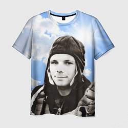 Футболка мужская Летчик космонавт Юра Гагарин, цвет: 3D-принт