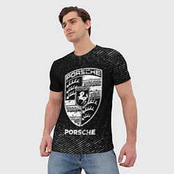 Футболка мужская Porsche с потертостями на темном фоне, цвет: 3D-принт — фото 2