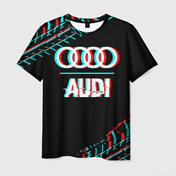 Футболка мужская Значок Audi в стиле glitch на темном фоне, цвет: 3D-принт