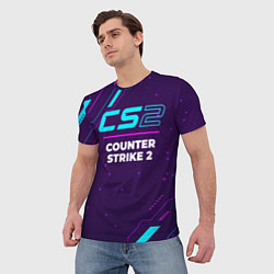 Футболка мужская Символ Counter Strike 2 в неоновых цветах на темно, цвет: 3D-принт — фото 2