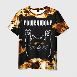Футболка мужская Powerwolf рок кот и огонь, цвет: 3D-принт