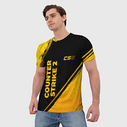 Футболка мужская Counter Strike 2 - gold gradient: надпись, символ, цвет: 3D-принт — фото 2
