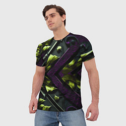 Футболка мужская Зеленые листья и фиолетовые вставки, цвет: 3D-принт — фото 2