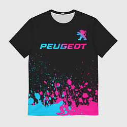 Футболка мужская Peugeot - neon gradient: символ сверху, цвет: 3D-принт