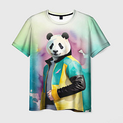 Футболка мужская Прикольный панда в модной куртке, цвет: 3D-принт