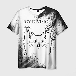 Футболка мужская Joy Division рок кот на светлом фоне, цвет: 3D-принт