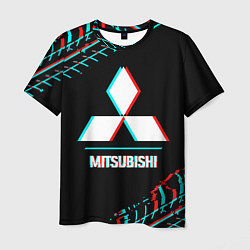 Футболка мужская Значок Mitsubishi в стиле glitch на темном фоне, цвет: 3D-принт