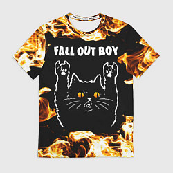 Футболка мужская Fall Out Boy рок кот и огонь, цвет: 3D-принт