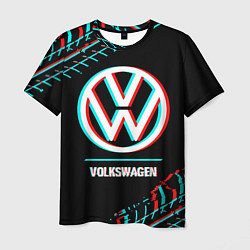 Футболка мужская Значок Volkswagen в стиле glitch на темном фоне, цвет: 3D-принт